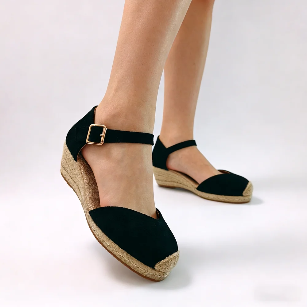 Women's Wedge Espadrille Sandals Platform Wedges Elegant Ladies Summer Casual Wear Black Heels 5.5cm Plus Size 42 D917 - view 6