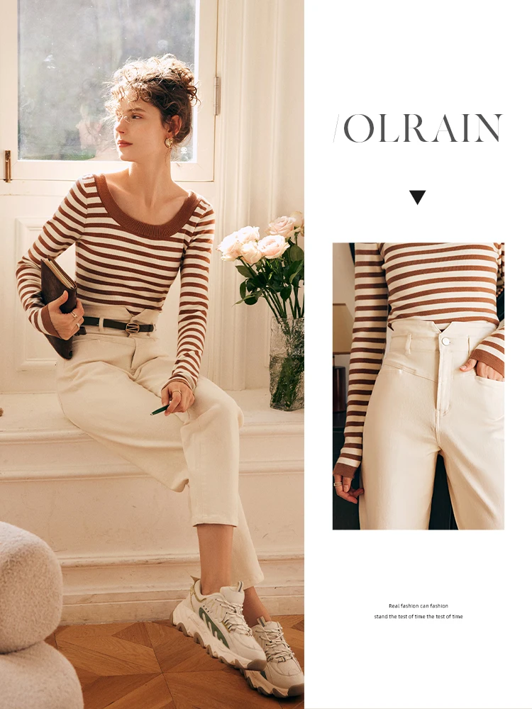 

OLrain Fashion High Waist Jeans for Woman 2025 French Cotton Denim Harem Pants Straight Trousers Women‘s Clothing O23CA68998