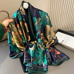 Chal de seda satinada para mujer, Hijab de diseño, protector solar, envolturas de estola de playa, pañuelo para la cabeza, moda de verano, nuevo