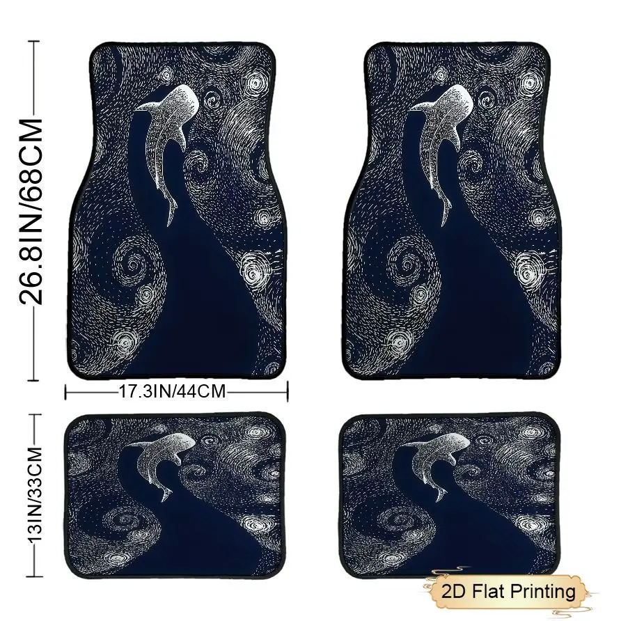 

4pcs Car Floor Mats with Abstract Fish And Swirl Pattern Polyester Fiber Universal Fit Car Floor Mats Car Additions Interior Decor 2D Flat Printing