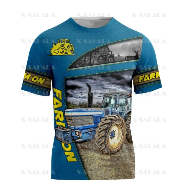 Custom Name Excavator Tractor Famer Art 3D Printed High Quality T-shirt Summer Round Neck Men Female Casual Top-8