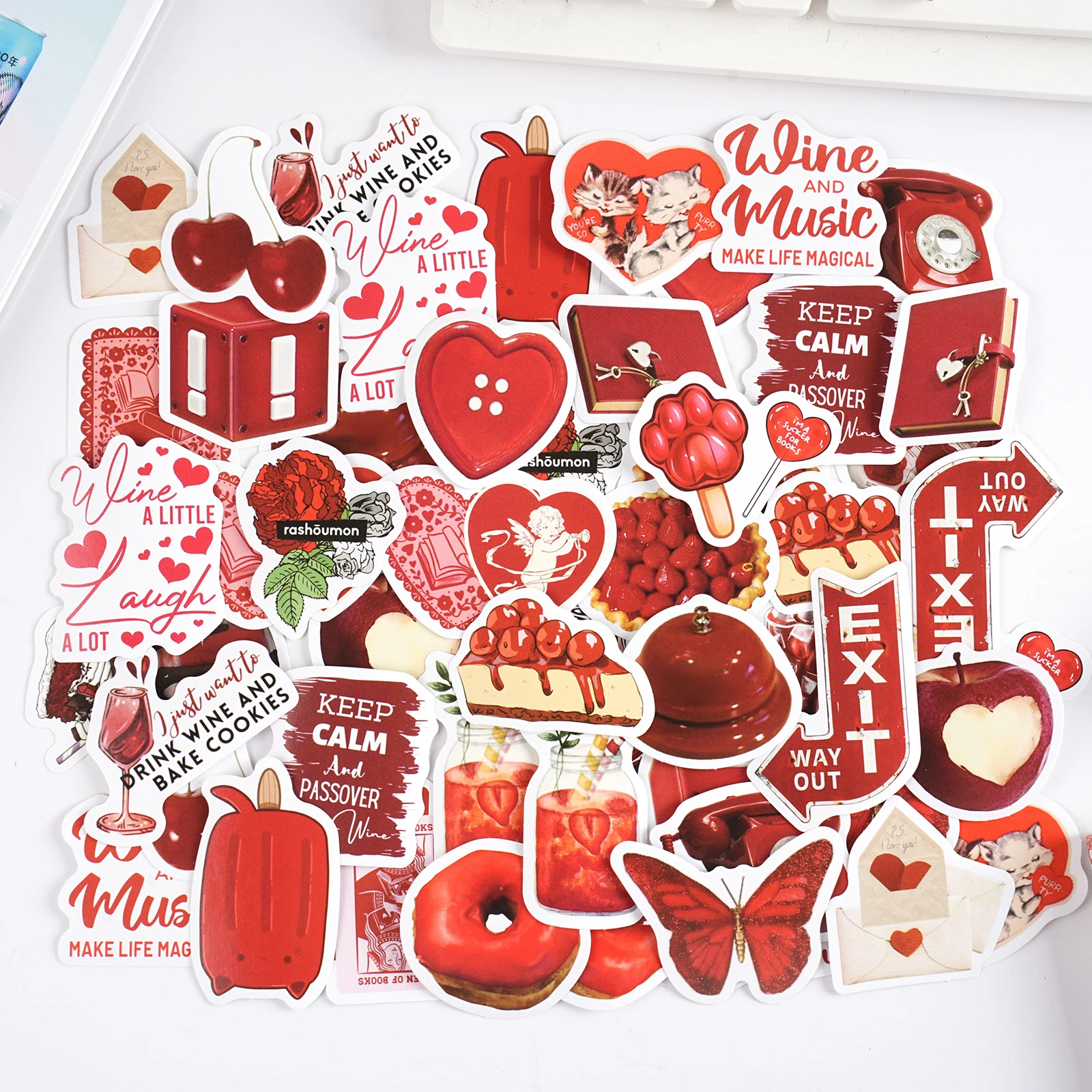 

Mr.Paper，30PCS， Boxed Card Stickers, Bright Red Card Bookmark Stickers DIY Scrapbook, Phone Case, Storage Box, Notebook