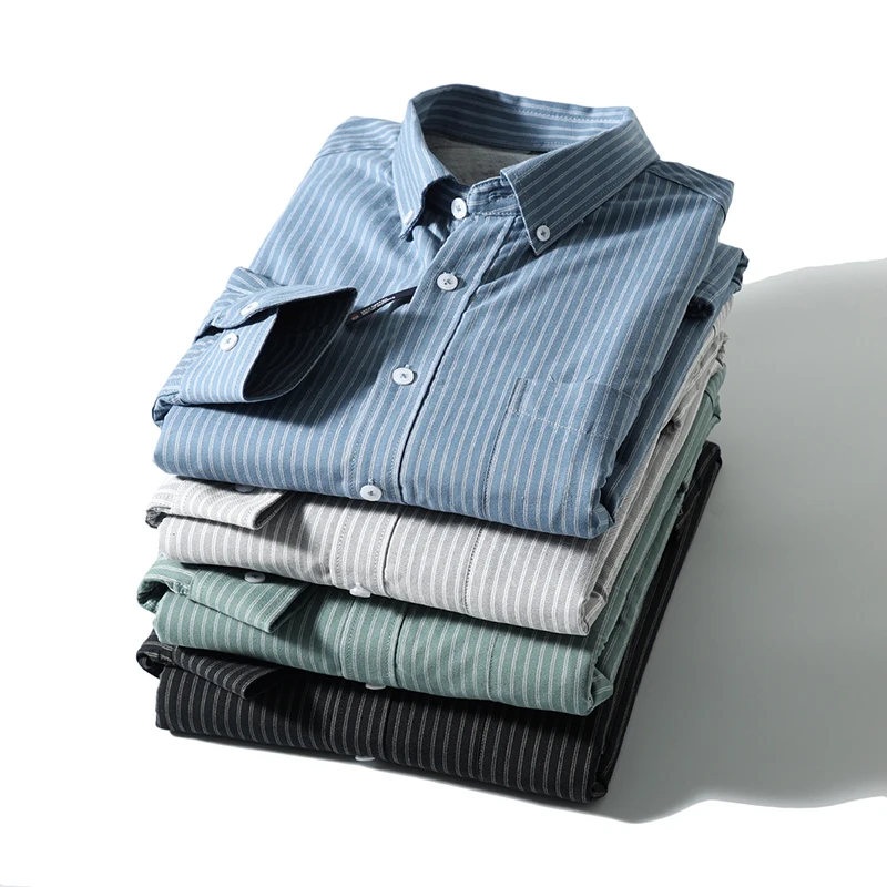 

Ox Weave Long Sve irt Men's Busin Commute Fce Lined Color Woven Stripes Autumn Winter Thiened Warm Cotton