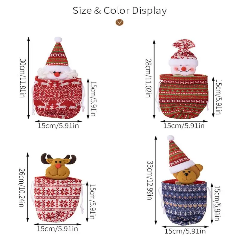 

Christmas Knitted Gift Bags Set With Apple Doll Elk Santa Bear Design For Candy Storage Xmas Party Favors New Year Gifts Holiday