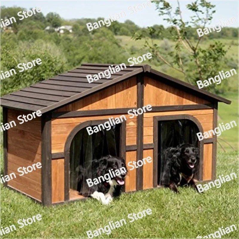 Extra Large Solid Wood Dog House Suits, Two Dogs, 1 Large Breeds, Outdoor Dog Bed, with Raised Bottom, Natural Insulation