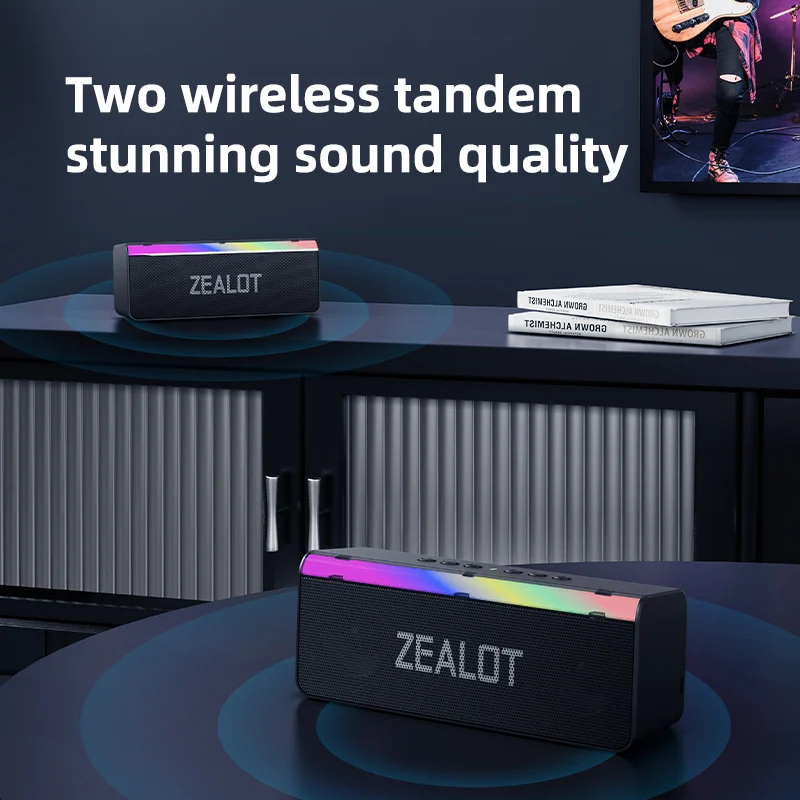Zealot-S72 مكبر صوت بخاصية البلوتوث خارجي 20 وات صوت متفوق وباس صندوق صوت الموسيقى IPX6 مقاوم للماء 10H وقت اللعب مكبر صوت محمول