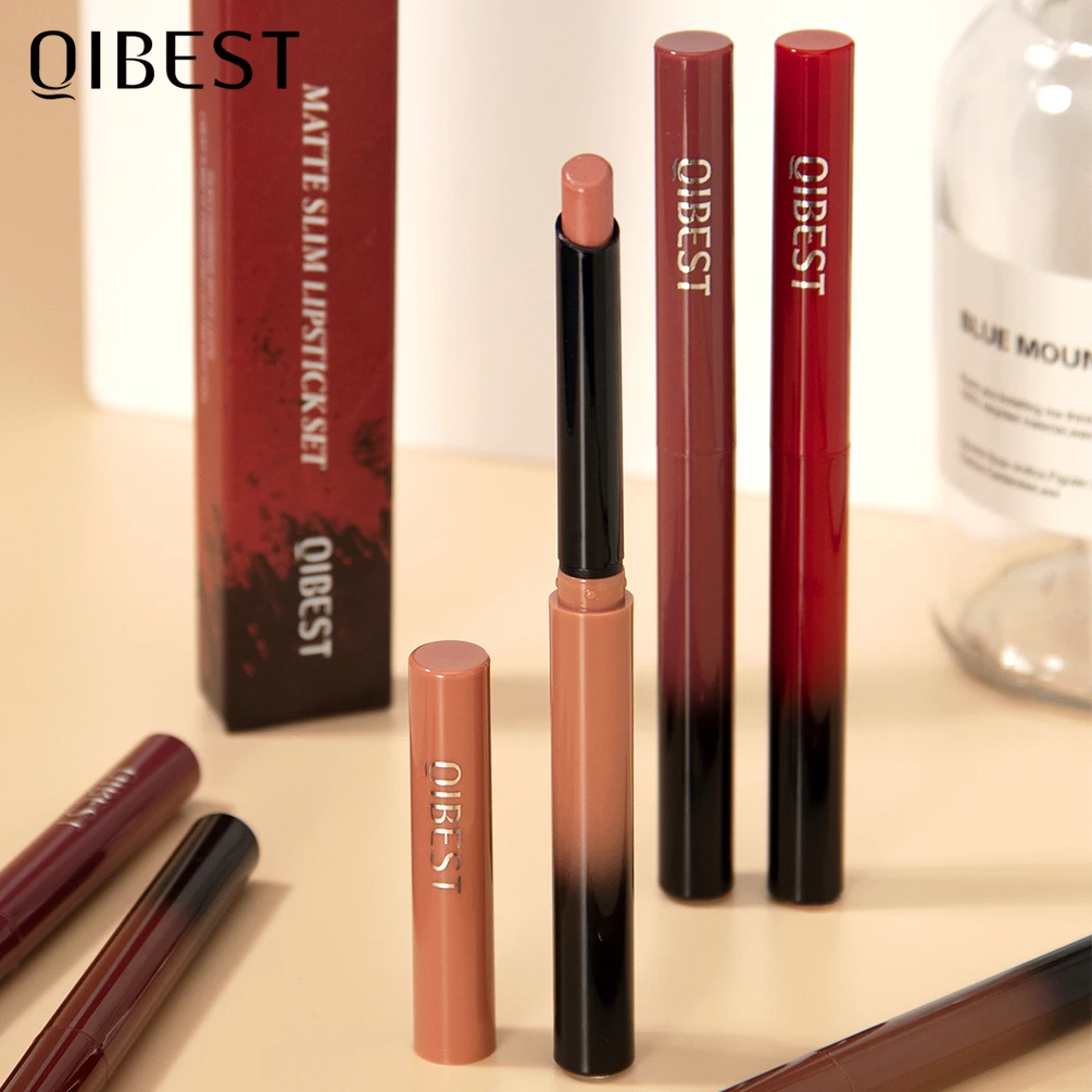 QIBEST 1PC Sexy Matte Lipstick Waterproof Long Lasting Color Rendering antiaderente Velvet Lips Liner Pencil Woman Makeup Cosmetics