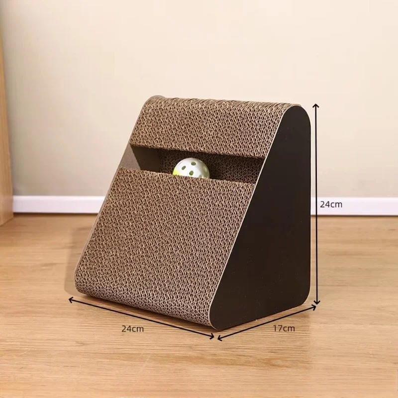 2-in-1 Cat Scratcher Cardboard Triangle-Shaped Cat Scratching Board with Wear-Resistant Ball for Indoor Cats