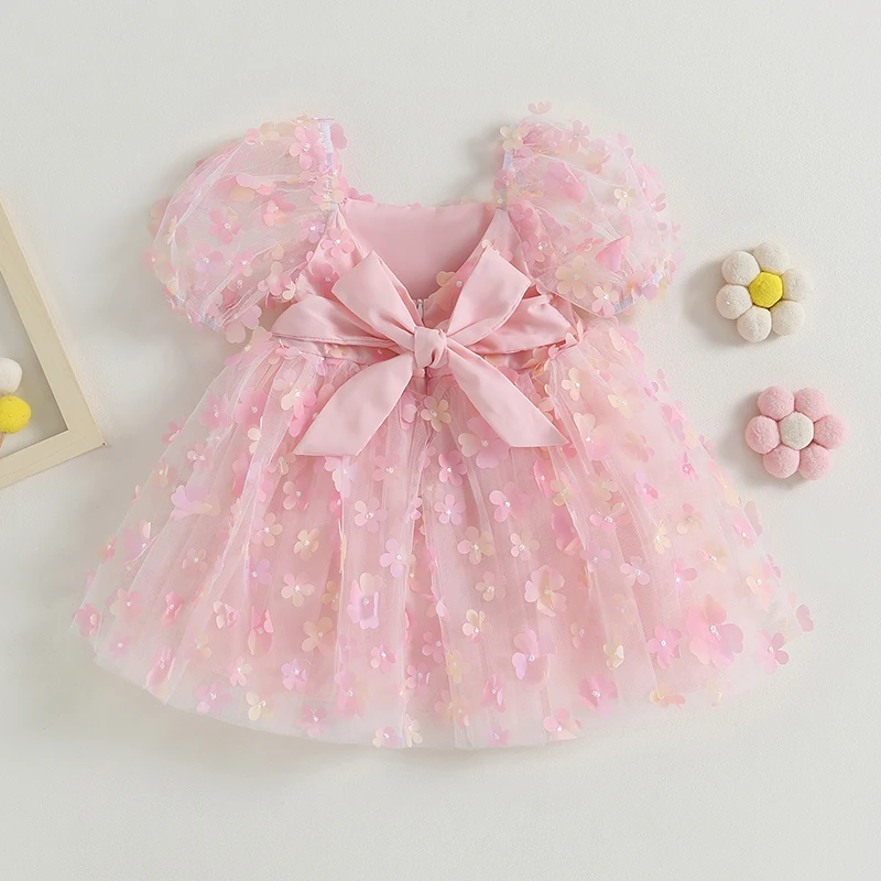 

Baby Girls Tulle Tutu Dress Short Puff Sleeve Bowknot A-line Dress Summer Party Princess Dress