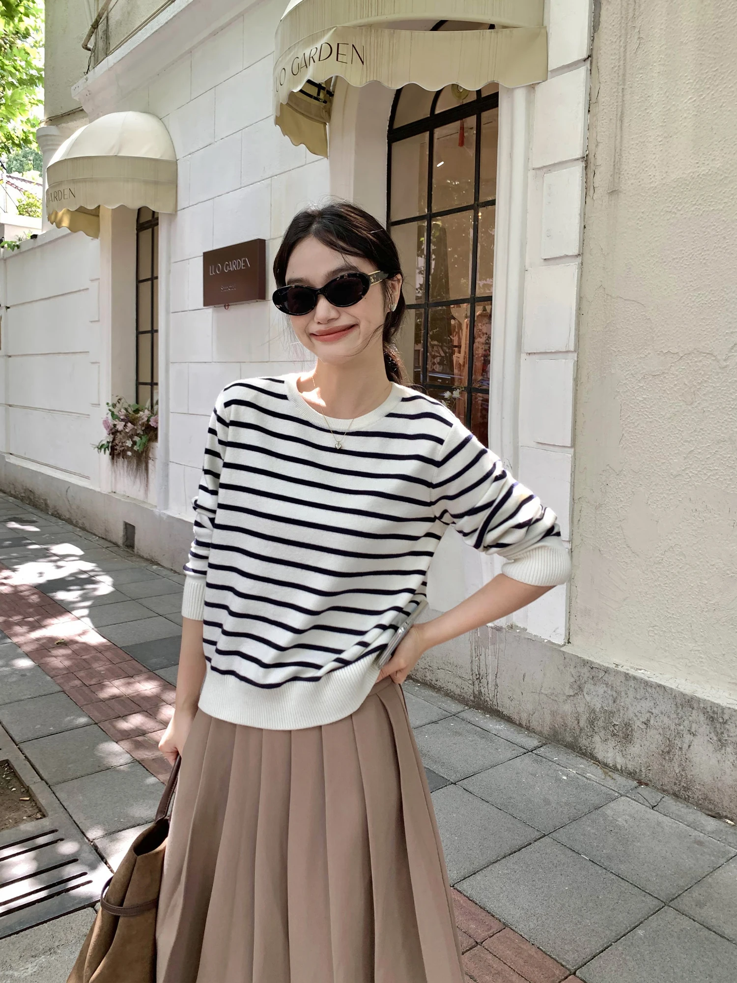 

Pusumede Women's Long Sve round Ne Striped Knitwear Casual Versatile Top Polyester Fiber Commute Sle Loose Fit