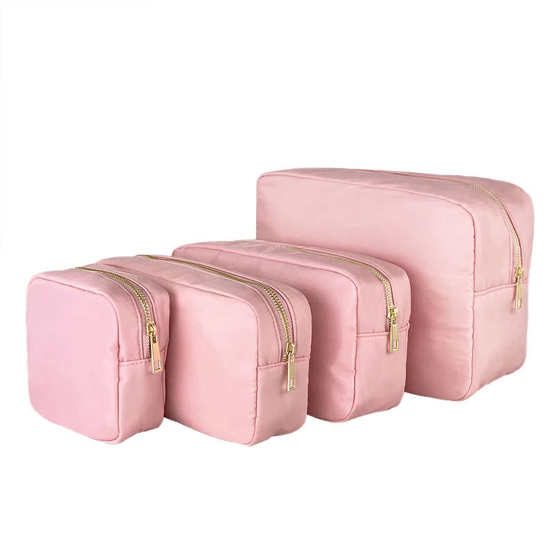 Waterproof Zipper Nylon Cosmetic Bags DIY Embroidery Patch Solid Color Travel Pouch Organizer Travel Makeup Pouch Bag