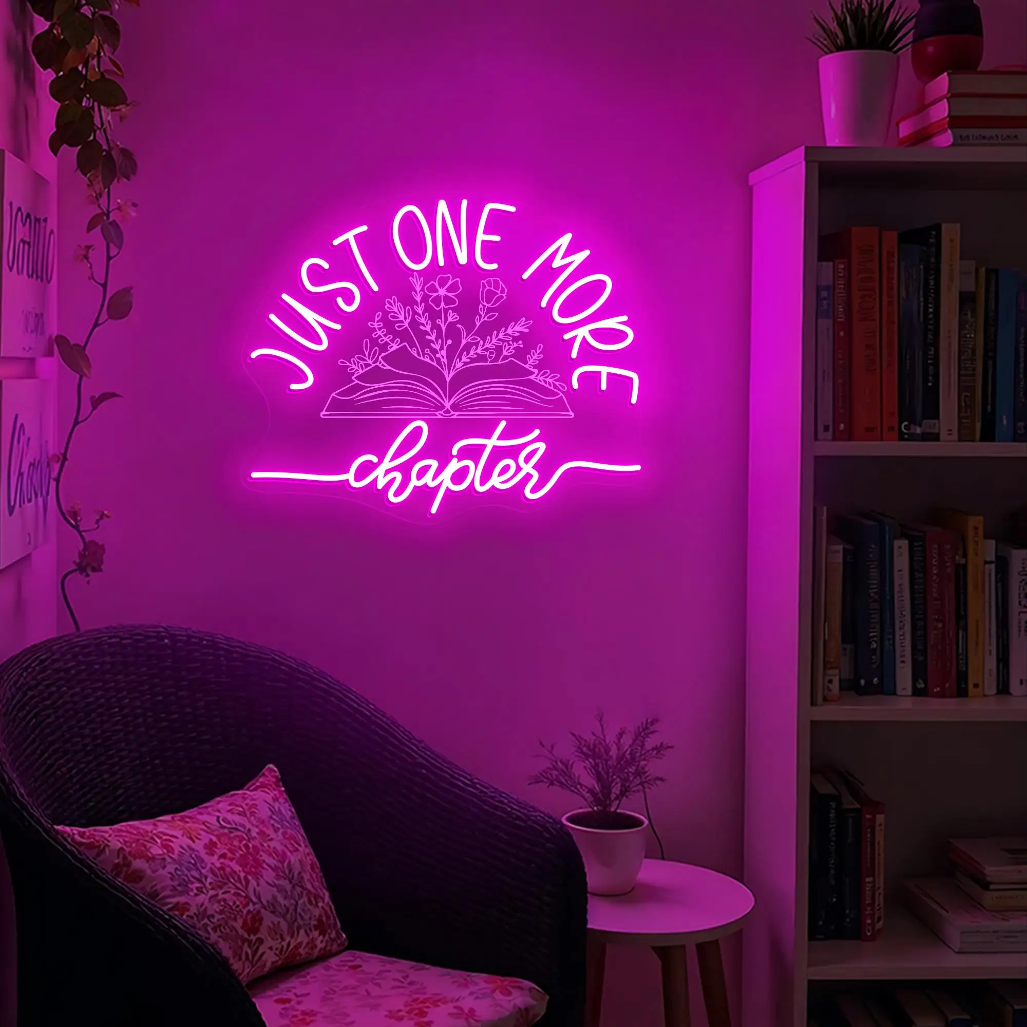 Book Neon Sign Wall Art Decor Custom Text Just One More Chapter Neon for Book Lovers Gifts Book Club Library Wall Sign