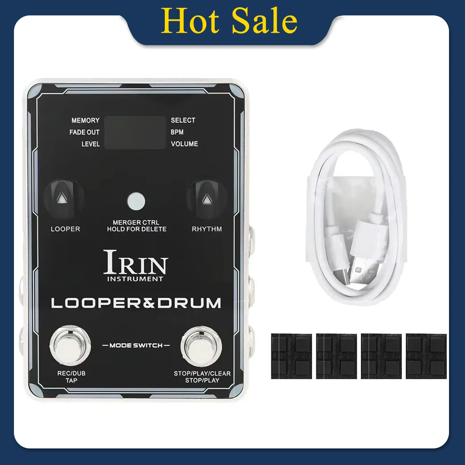 IRIN XS-04 Guitar Effect Drum Machine Phrase Loop Monoblock Effects 40 Storage 100 Drum Rhythms 10 Metronomes Guitar Bass Parts