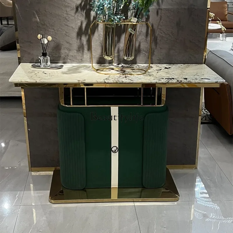 Italian light luxury marble porch cabinet hotel villa suite high-end luxury stone porch table end view table