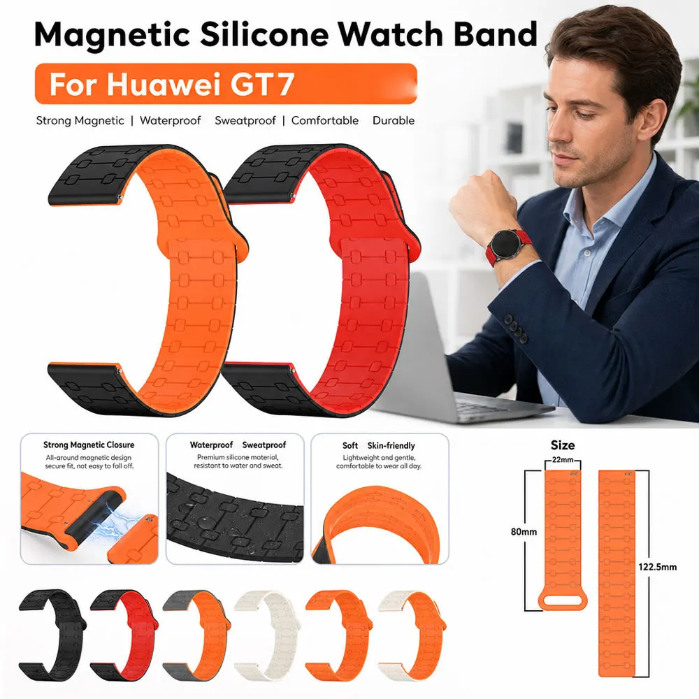 Soft Silicone Magnetic Attraction for Huawei Watch GT7 46mm Band Replacement Quick Release Waterproof for Huawei GT7 22mm