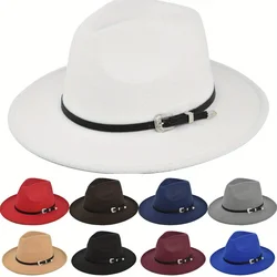 Wol Zwart Lederen Lint Fedora Hoed Mannen Vrouwen Gentleman Elegant Vilt Winter Herfst Brede Rand Jazz Kerk Panama Sombrero Cap