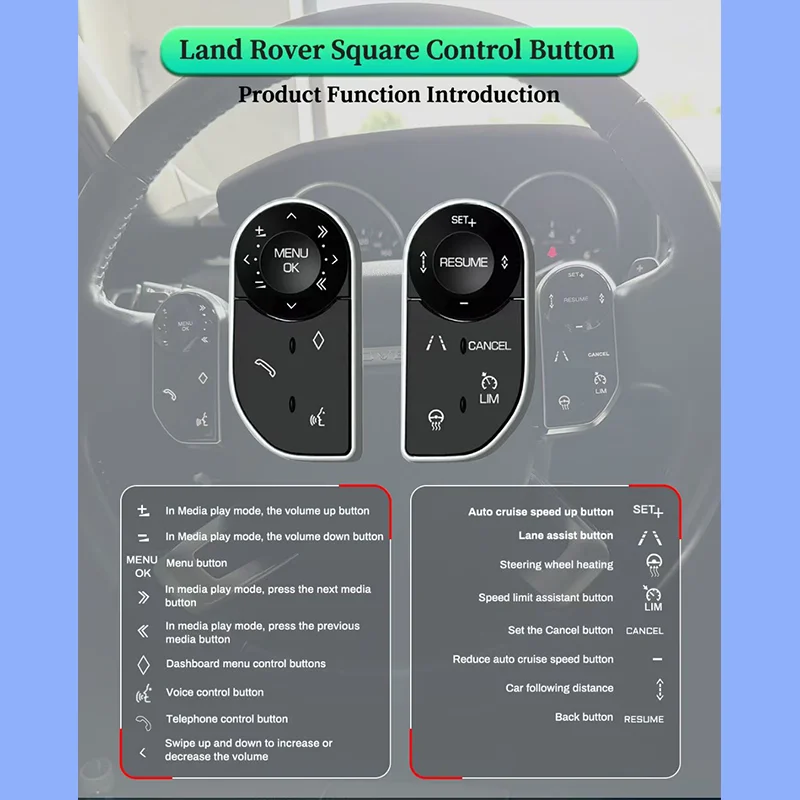 Przyciski na kierownicy samochodowy dla strzelca Vogue L405 Sport L494 dla Land Rover Discovery 5 Multimedia Bluetooth kwadrat Control