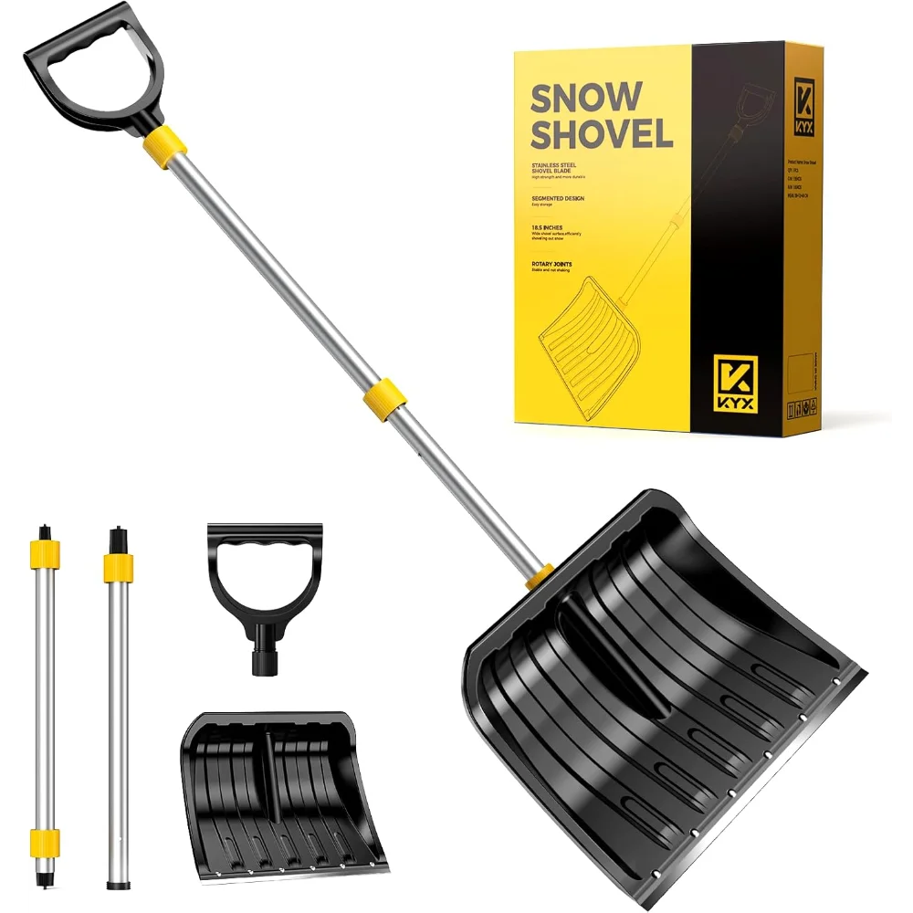 

18.5" Wide Snow Shovel, Stainless Steel Wear Strip with D-Handle for Driveways