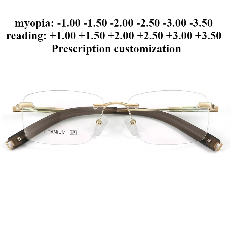 

Сверхлегкие прямоугольные очки без оправы из чистого титана 55 мм для мужчин, индивидуальные очки для чтения с блокировкой синего света по рецепту