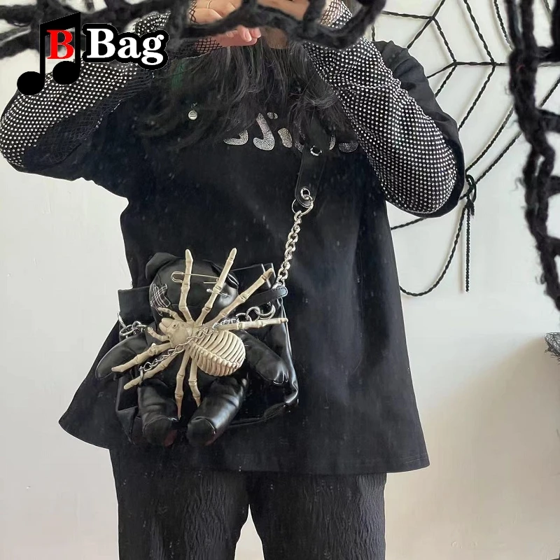 Subcultural Spider Adornment Bear Bag Spice Girl Harajuku Gothic Punk Tote One Shoulder Crossbody Handbag