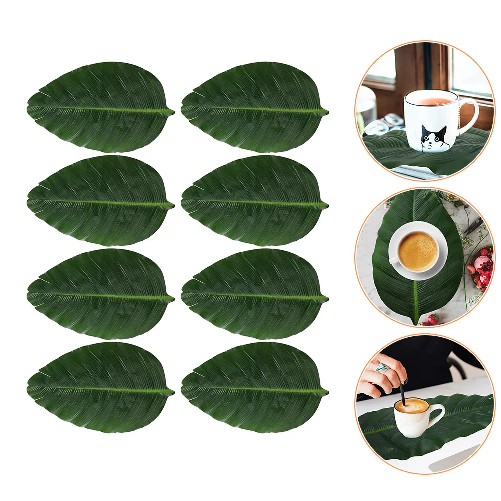 

8Pcs Leaf Placemats Banana Leaf Design Table Mats Insulation Protective Cushion for Bowls Plates Home Holiday Party Decoration