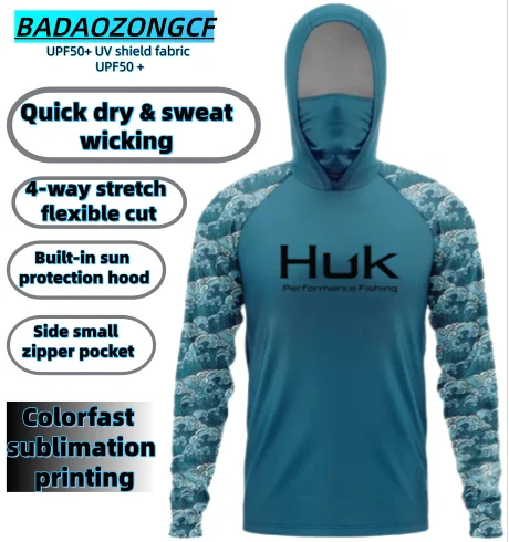 Unisex Huk Long Sleeve Fishing Hoodie Sun Protection Outdoor Clothing Mosquito Repellent Hooded Top for All Seasons