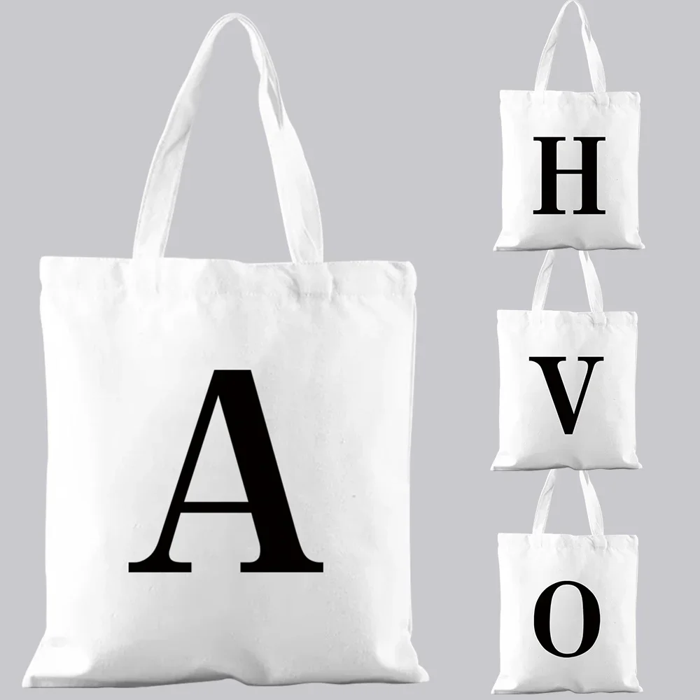 Handbag Woman Shopping Bag Commuter Black Letter Pattern Series Canvas Shoulder Bag College Student 2026 Fashion Tote Bag