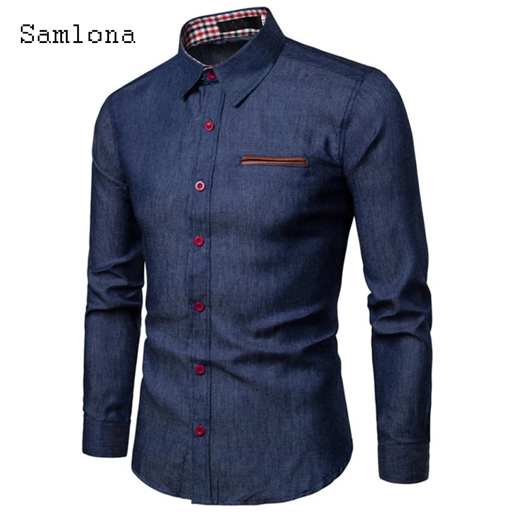 

2023 European Casual Demin Shirts Male Lepal Collar Shirt blusas Hommes Ropa Sexy Tunic Blouse Plus Size Mens Camisa Basic Tops