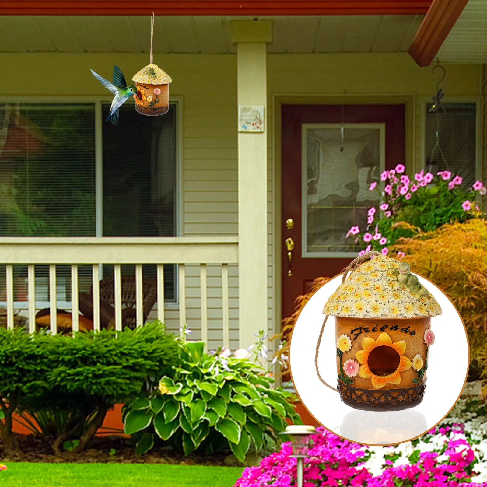 Resin Flower Bird Feeder for Garden – Outdoor Decor Attracts Songbirds, Safe Comfortable Nesting Spot