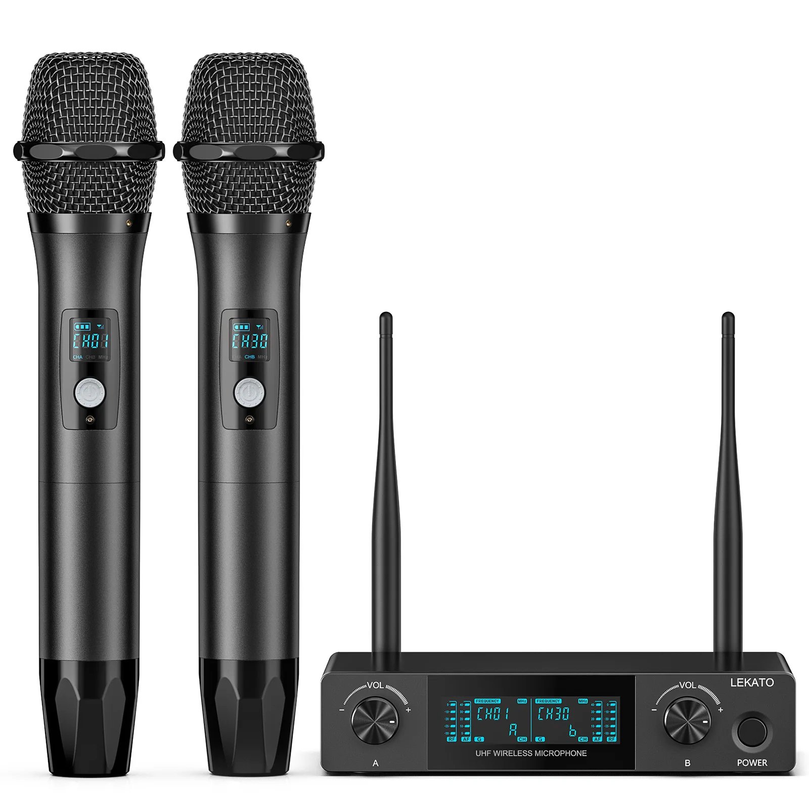 

LEKATO Professional Microphone UHF Microphone Set for Karaoke Plug Play Metal Dual Wireless Microphone System 200ft Range