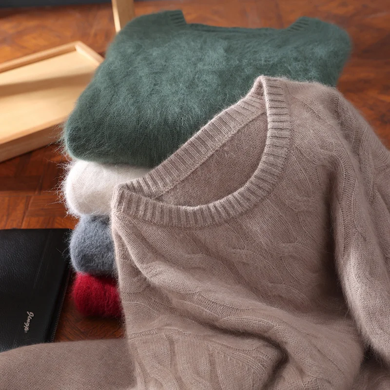 

Winter New Men's Thickened Sweater Mink Cashmere Sweater Pullover Round Neck Twisted Large Size Casual Underlay Knitted Warm Top