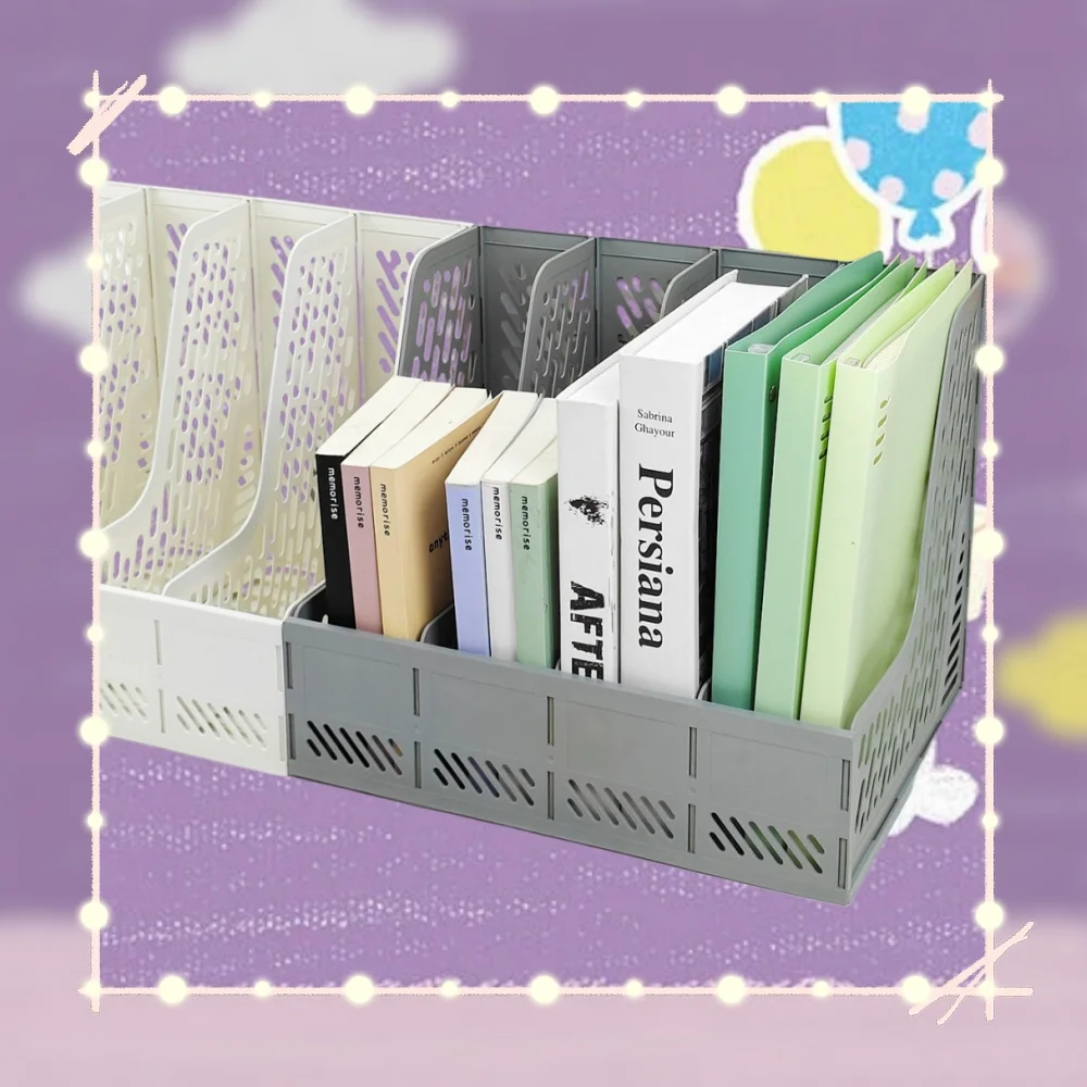 File Storage Box, A4 File Folder, Bookend File Rack, Desktop Document Organizer, File Basket, Large Capacity Office Supplies Bookshelf