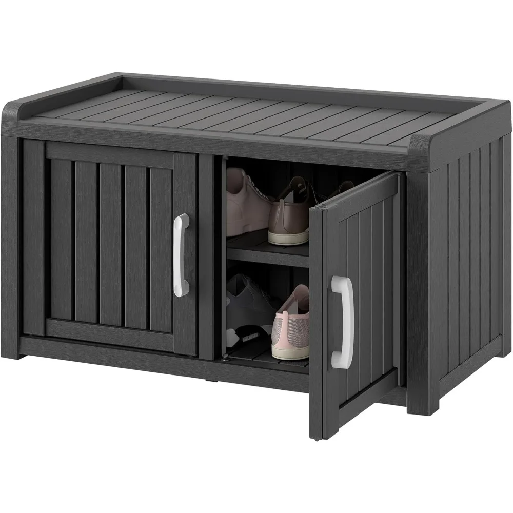 

Уличный шкаф для обуви, водонепроницаемый, устойчивый к УФ-излучению, скамья для хранения в прихожей с распашными дверями, регулируемые полки для использования в помещении