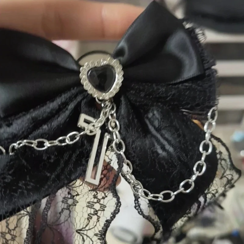 Gotische Haarspange mit Schleife, Spitze, Kreuzkette, Stoff-Haarklammer, Dekoration, Romantisches Vintage-Haaraccessoire für Frauen und Mädchen, Cosplay – Detail 10