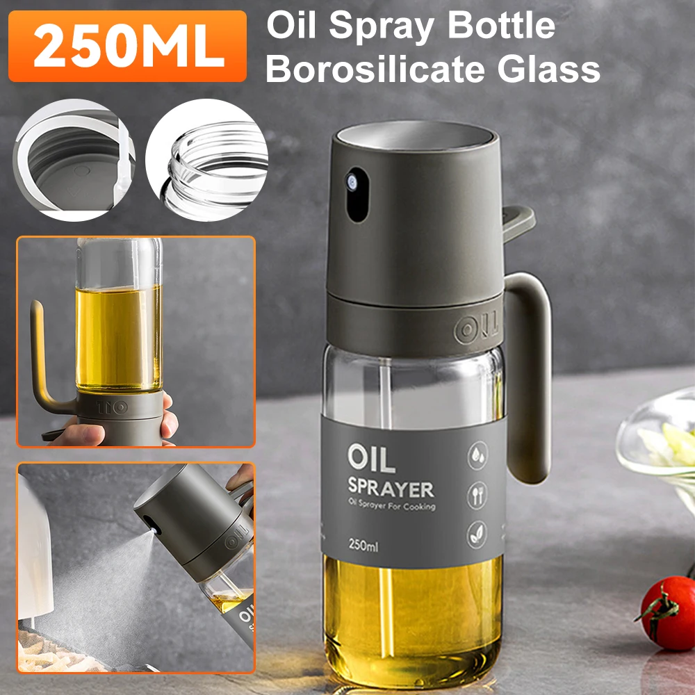 

250ML Oil Spray Bottle Edible Oil Spritzer Rust-Proof Refillable Olive Oil Cruet Sprayer for Cooking Baking Kitchen Accessories