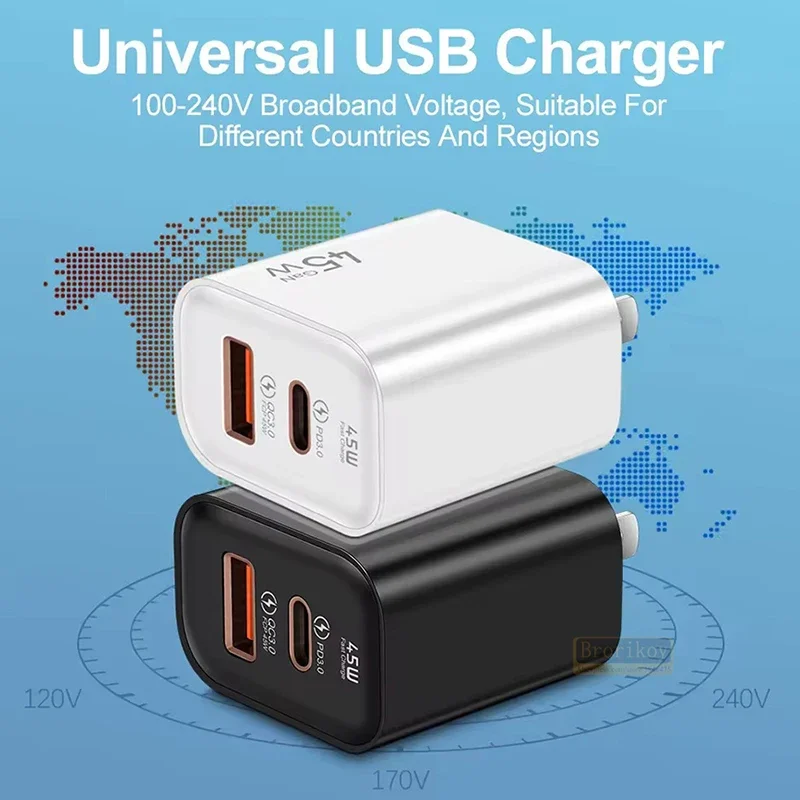 GaN 45W Dual PD Type C Charger USB Fast Charging Quick Charger 3.0 For iPhone 15 Xiaomi Samsung S22 Huawei Mobile Phone Adapter - náhled 5