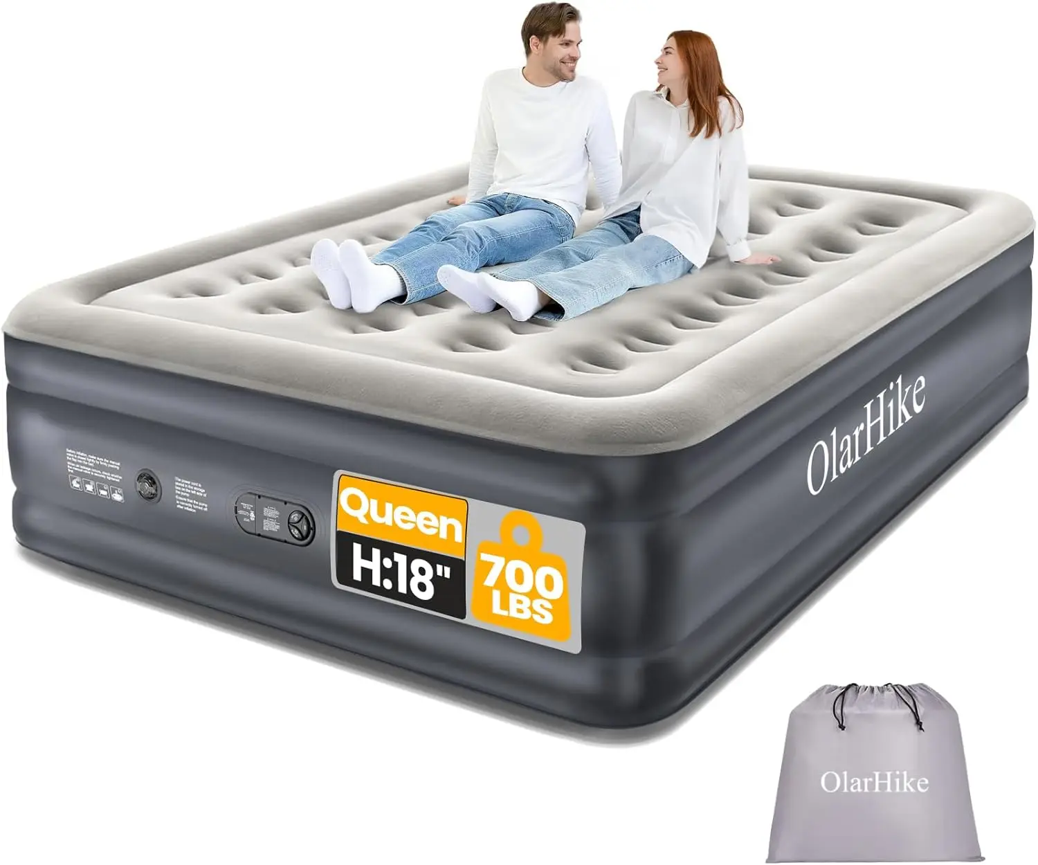 

Надувной матрас Queen с встроенным насосом, надувная кровать для кемпинга и гостей, складная конструкция, выдерживает до 317 кг
