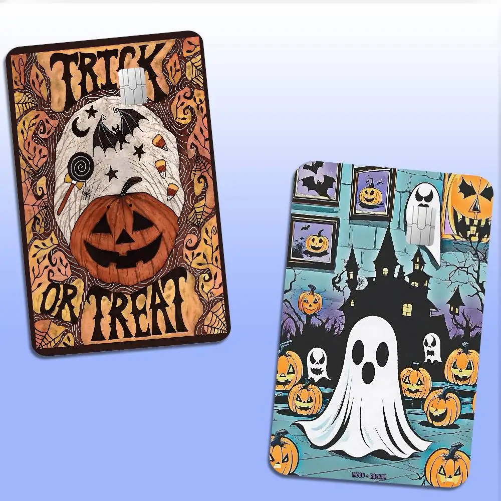 Retro Cute Ghost Halloween Game Anime Sticker Film Skin Cover Case For Small Large No Chip Debit Credit Card Front Side