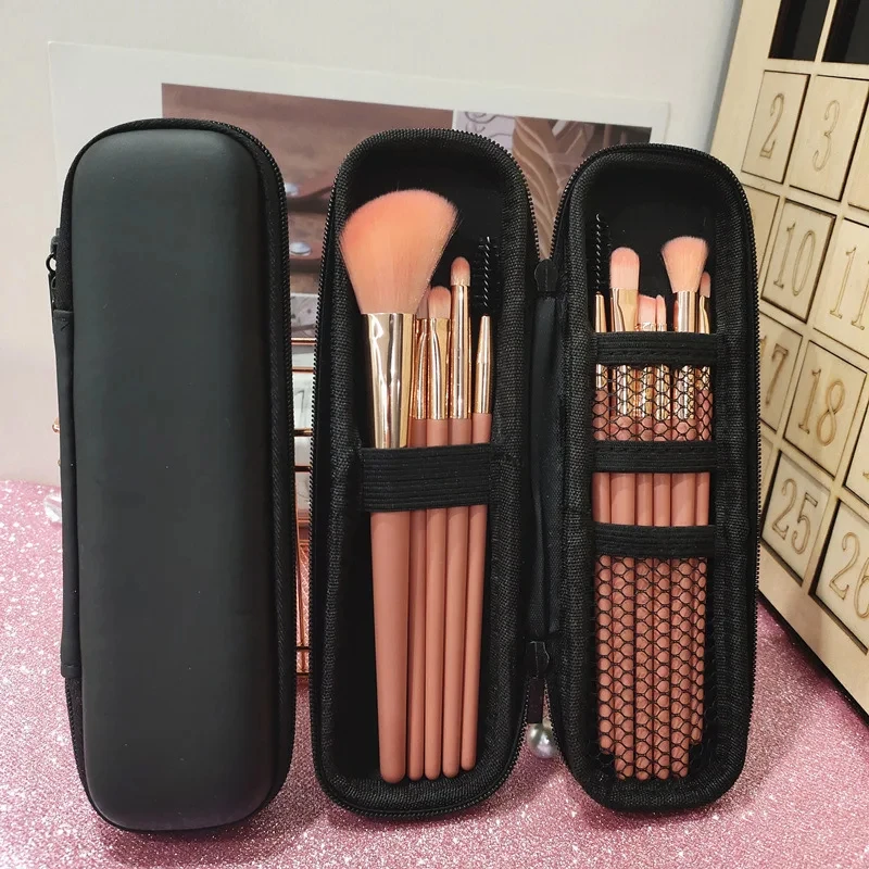 1-2 Pcs Black Makeup Brush Storage Bag Double Zipper Makeup Brushes Case Minimalist Waterproof Travel Brush Holder Makeup Case