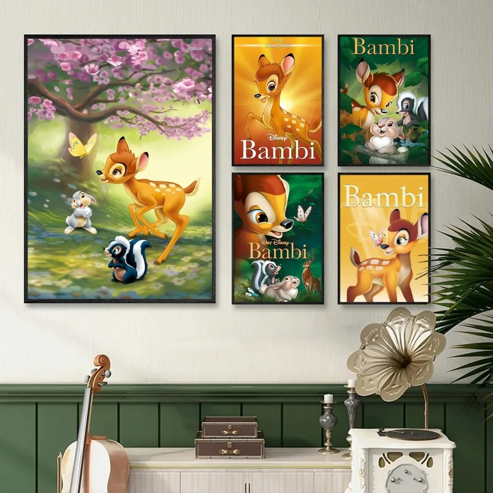 1PC Disney Bambi Poster Stickers Art Wall Murals Decor Game Room Decor Gifts Kawaii HD Painting Cat Cars