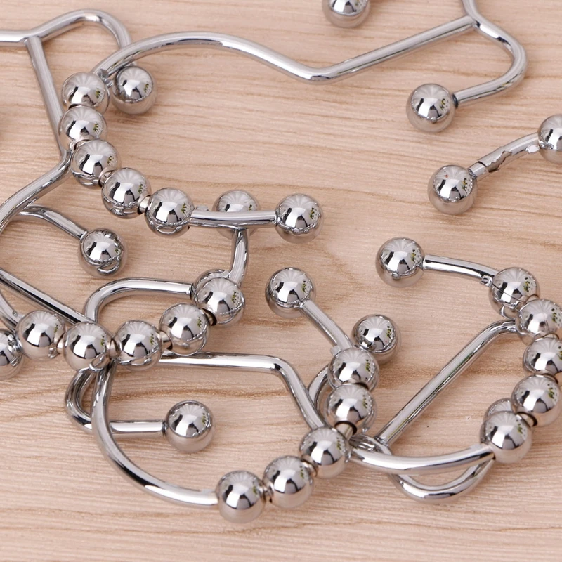 

12Pcs Stainless Steel Double Hook Polished Nickel Gliding Shower Curtain Rings Drop shipping