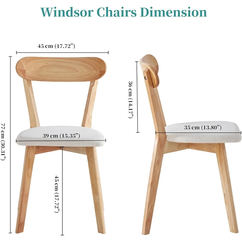 مجموعة من 4 كراسي طعام منجدة حديثة: خشب متين طبيعي، مسند ظهر منحني للمطبخ المنزلي