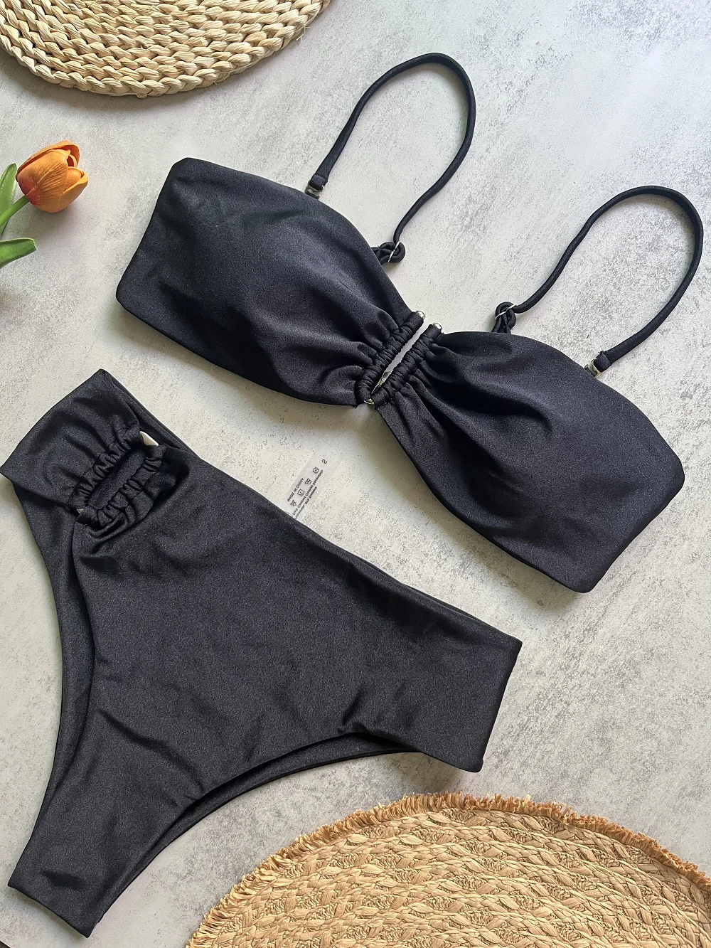 Bikini Bandeau Push Up para Mujer, Trajes de Baño 2026, Traje de Baño Sexy de Cintura Alta, Conjunto de Bikini Brasileño, Trajes de Baño Sólidos para Playa