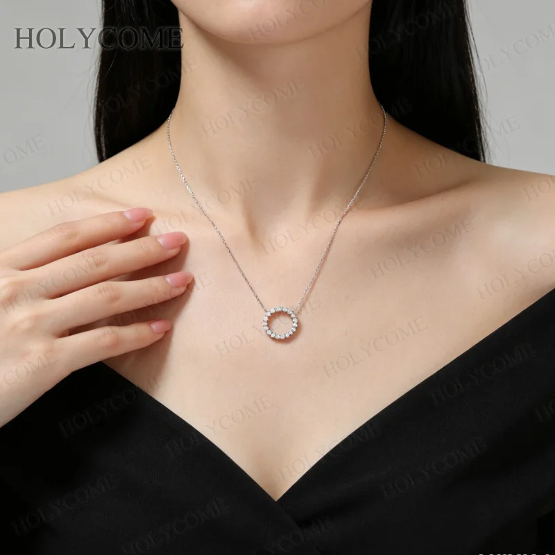 Moissanit-Diamant-Halskette, klassischer Kreis-Anhänger für Damen, S925-Silberschmuck, Moissanit-Anhänger-Halskette für Damen, geeignet für Partys. – Detail 9