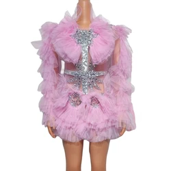 Pink Black Red Celebrate Dance Women Costume Drag Queen Outfit Cheerleading Carnival Clubwear Mardi Gras Photo Shoot Props 2024