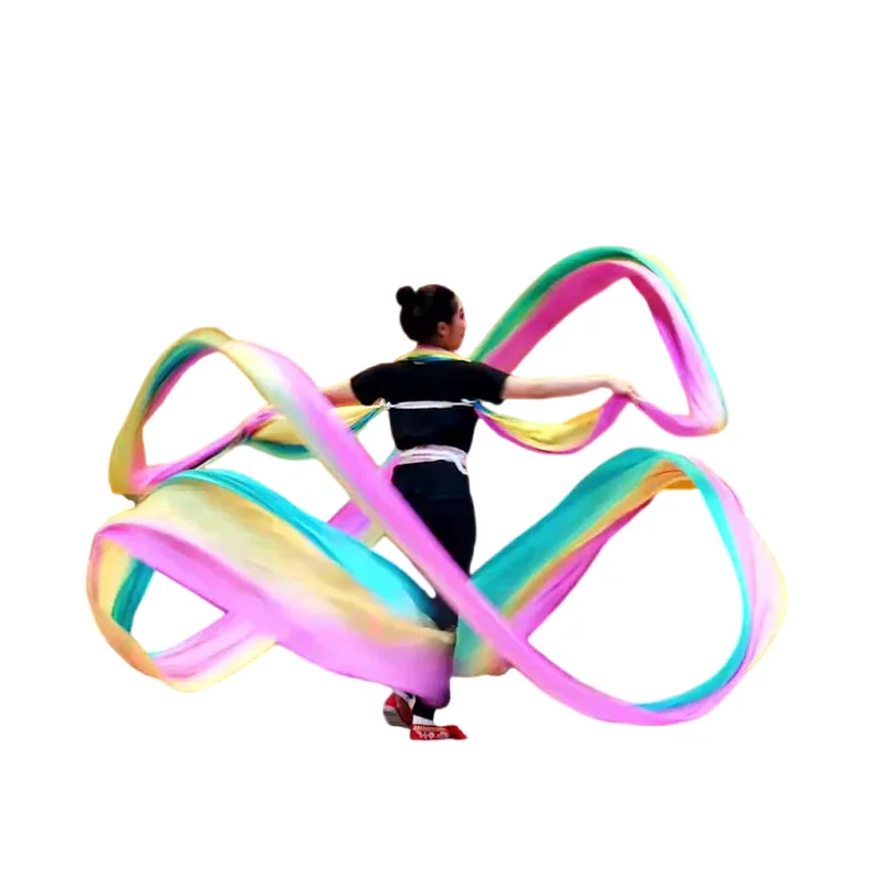 Véus de seda arco-íris, 12m, dança do ventre, folka chinesa, dançarina nacional, adereços de prática, feitian dunhuang liyugang, traje de palco