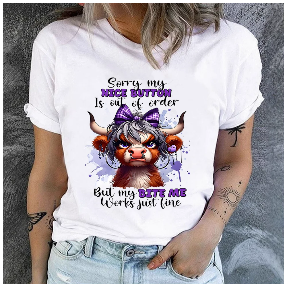 men Women's Cotton 100% The little-temper bull Print T-shirt Loose round Neck Casual Short Sleeve Fashion Top  Clothing Summer