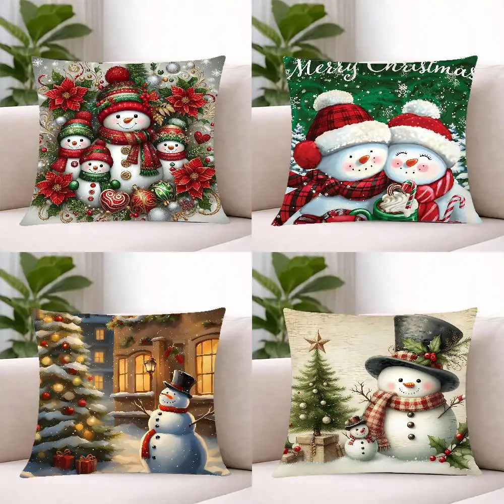 Weihnachts-Schneemann-Kissenbezug, weicher, süßer Kissenbezug für Auto, Sofa, Kissenbezug aus Polyester mit Reißverschluss