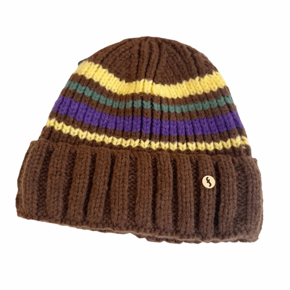 

Fashion Vintage Striped Knitted Hat Trendy Breathable Casual Wool Hat Korean Style Coldproof Winter Pullover Hat Outdoor