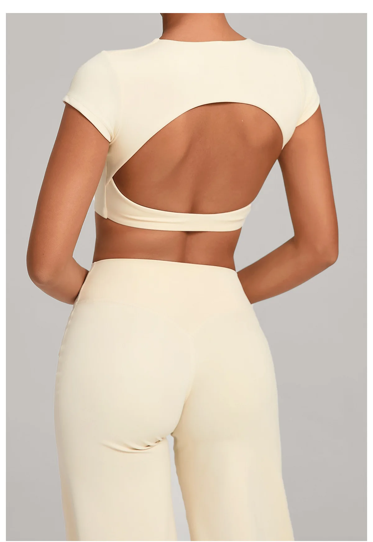 Gym Workout Clothes Backless Running Sports Top Double-layer Stitching No Chest Pad Yoga Wear Fitness Short Sleeve for Women